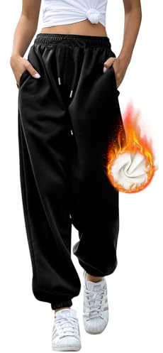 EBANKU Damen Jogginghose mit Sherpa Futter Thermo Fleece Futter Jogginghose mit Taschen, Warmer Dicker Trainingsanzug für Freizeit Fitnessstudio und Joggen
