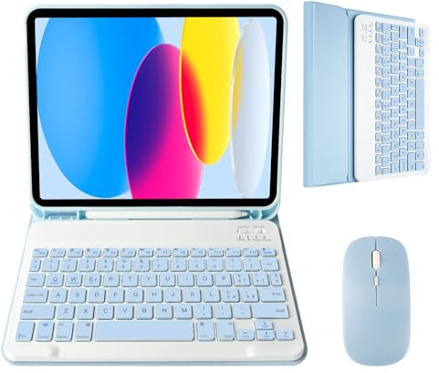Nsyee Custodia con Tastiera e Mouse per iPad 11a Generazione (A16) 11 Pollici 2025, 10a Gene 10,9 Pollici 2022, Tastiera Wireless Bluetooth Rimovibile per IPad 11th 10th Gen, Italiano QWERTY-Blu