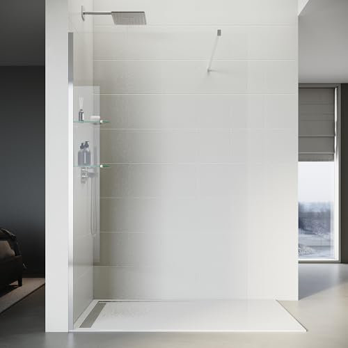 SONNI 110 x 200 cm Walk In Duschwand mit 8mm Glasböden, Dusche Duschtrennwand Glas Badewannd