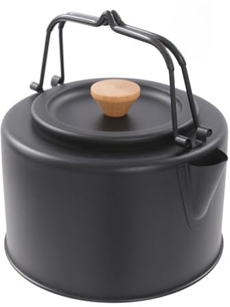 Hervidor de agua de camping de acero inoxidable de 1 l, tetera de camping de acero inoxidable con filtro de té, tetera portátil, tetera de camping, 1000 ml para el hogar, accesorios de camping (negro)