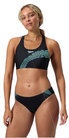 Speedo Placement Bikini Damen chlorbeständig, Farbe:Schwarz-Türkis, Größe:46