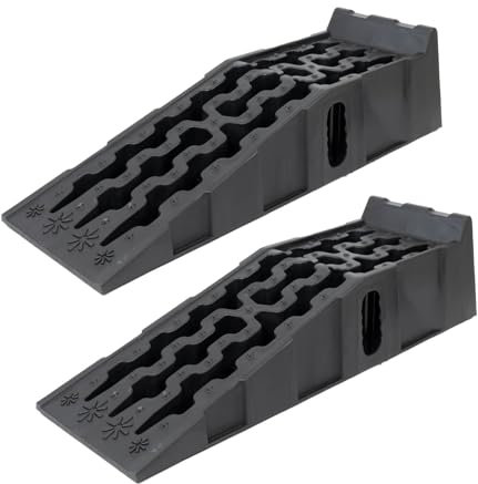 TRUTZHOLM 2 x Auffahrrampe mit Überfahrstopper 90,8x28x22 cm hochbelastbar 5t Traglast Kunststoff Auffahrkeil Wohnmobil PKW SUV rutschfeste Rampe für jeden Untergrund Kunststoff schwarz