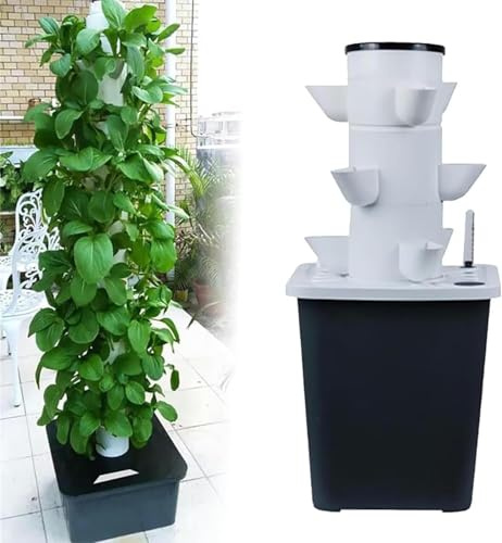 Generisch Hydroponic Tower, 6 Tier 30 Holes Aquaponic Wax System, Earless Growing Garden Aeroponic Growth Kit for Herbs, Fruits and Vegetables with Hydration Pump, Adapters, Mesh Pots