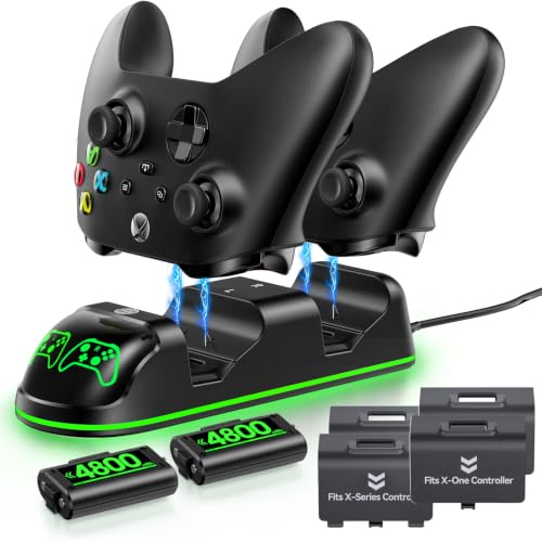 Controller Charger Station with 2x6200mWh Rechargeable Battery Packs Compatible with Xbox One/Elite/Series X|S, Controller Charging Dock, XBox Gaming Accessories with 9 RGB Modes and 4 Battery Covers