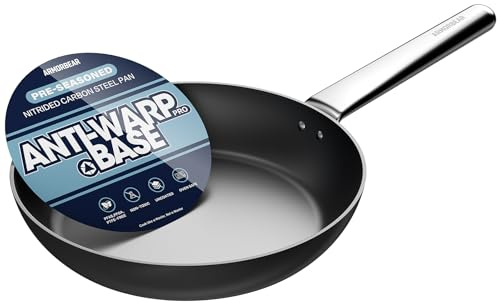 Armorbear Anti-Warp Carbon Steel Frying Pan, 25 cm Pre-Seasoned Cooking Skillet, Works on All Cooktops,Oven Safe, Nitrided Carbon Steel Pan for Kitchen, Camping, Chef Use