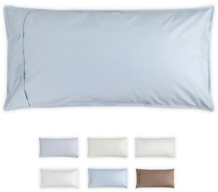 Perkal Kopfkissen Bezug 40 x 80 cm – Kissenbezug/Kopfkissenbezug aus 100% Bio Baumwolle (Cotton), GOTS & Fairtrade, Grüner Knopf – Blau – Knopfverschluss