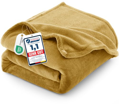 CozyLux Kuscheldecke Flauschig Decke 230x270 cm Gelb | OEKO-TEX 100, 260 g/m² XXL Große Flanell Sofa Decke für Frauen, Geschenke zum Geburtstag für Mama, warme Deko für das Zuhause