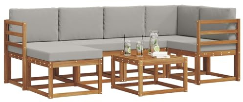 vidaXL Outdoor-Sofagarnitur mit Kissen 7 pcs Natürlich und Hellgrau, Garten, modern, langlebiges Outdoor-ecksofa-Set, Patio-Lounge-möbel, terrasse-innenwohnen-Komfort