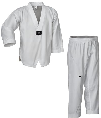 adidas Taekwondoanzug Training | Dobok mit Baumwollanteil für Kinder und Erwachsene | Leicht und atmungsaktiv | Revers Weiß | für Training und Kyorugi | für Körpergröße 100-190 cm
