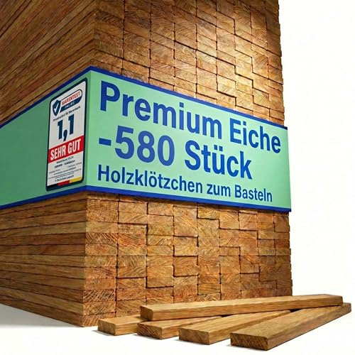 Holzklötzchen zum Basteln Eiche 580 Stück, ohne Klebeband, DIY, KERANO