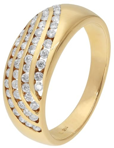 GLIZZ Damenring Gold 585 mit Diamant 0,50 ct W Si Goldring modischer Schmuck für Frauen, Micro-Pavé-Fassung GL1679 Ringgröße 54/17,2