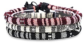 Made by Nami Surfer Fußband Damen & Herren - Boho Ethno Hippie Fußkettchen - Handmade Strand Festival Accessoires - 100% Wasserfest & Verstellbar - 100% Ökologische Baumwolle Schwarz Weiß Wein-Rot