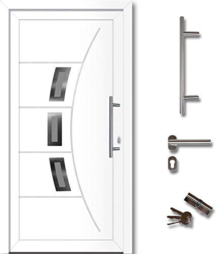 kuporta Kunststoff Haustür Kellertür Designline Size weiß nach Maß DIN links nach innen öffnend mit Stoßgriff-Set