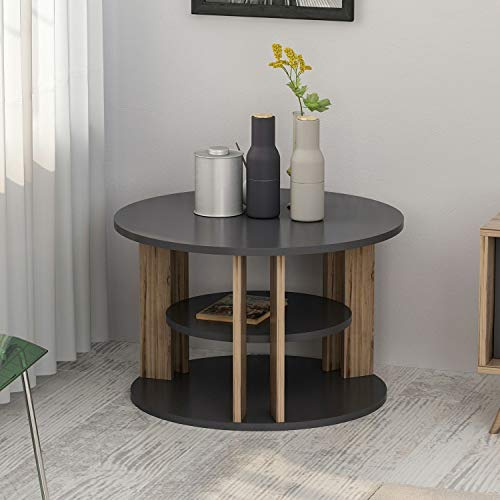 Homemania Couchtisch, Spanplatte, Melamin, Nussbaum, Anthrazit, 68 x 68 x 44 cm