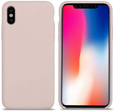 THBY Cover per iPhone XS, Custodia Antiurto Gomma Gel Silicone Liquido con Fodera Tessile Microfibra Morbida Custodia Silicone Cover per Apple iPhone XS. (XS 5.8'', Rosa Sabbia)