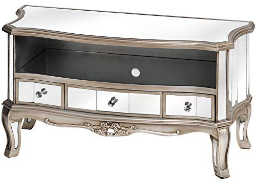 Fernsehschrank verspiegelt Fernsehtisch Silber Lowboard TV Schrank 93 cm Medienschrank vic510 Palazzo Exklusiv
