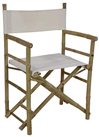 Lesli Living 2er Set Regiestuhl Gartenstuhl Balkonstuhl Bambus Canvas 58x44x88cm