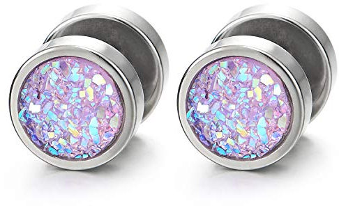 10MM Homme Femme Acier Cercle Boucles d'oreilles avec Briller Violet - Bouchon Jauge Faux Cheater Fake Gauges Plugs