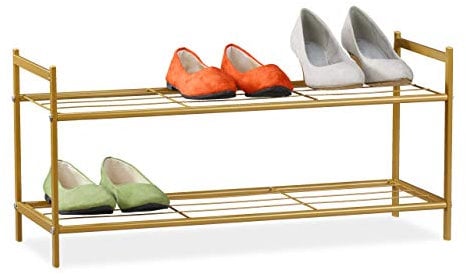 Relaxdays Schuhregal SANDRA, 2 Ebenen, für 6 Paar Schuhe, offen, Metall, Schuhablage, HBT: ca. 33,5 x 69,5 x 26 cm, gold