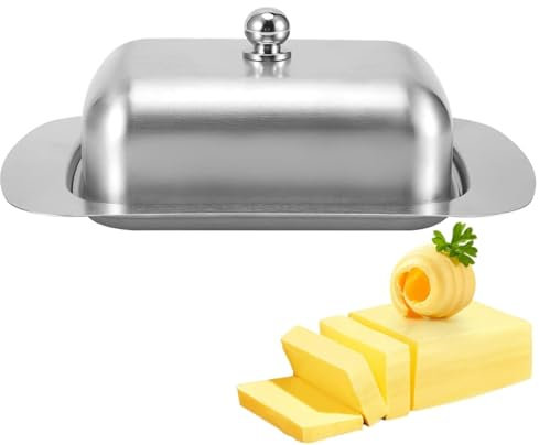Casserole À Beurre Avec Couvercle En Acier Inoxydable, 18,5 X 12,2 X 7cm Récipient À Beurre Traditionnel Argenté Double Plateau À Beurre Avec Poignée Pour La Cuisine