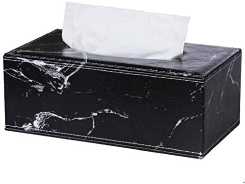 FülleMore Tücherbox Marmor Groß Taschentücherbox Kunstleder Kosmetiktücherbox Rechteckig Feuchttücherbox für Badezimmer, Schminktische, Kommode,Schlafzimmer 25x13.6x9.3cm (Schwarz)