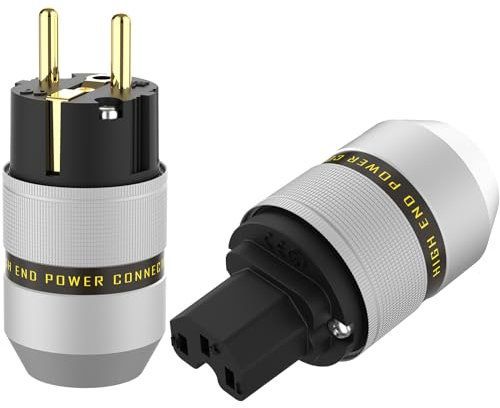 Monosaudio Fiche d'alimentation HiFI de bonne qualité 16 A 250 V - Fiche Schuko plaquée or - Fiche IEC pour caisson de basses, amplificateurs, DV/AV (plaqué)