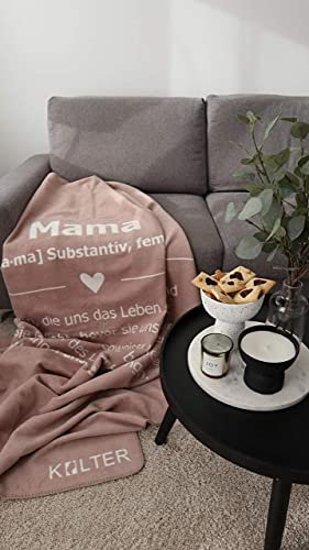 KOLTER Vegane Kuscheldecke Wolldecke aus 100% Bio-Baumwolle (KBA-Baumwolle) Mama Liebesbriefkolter Geschenk für die Mama Sprüchedecke Mama