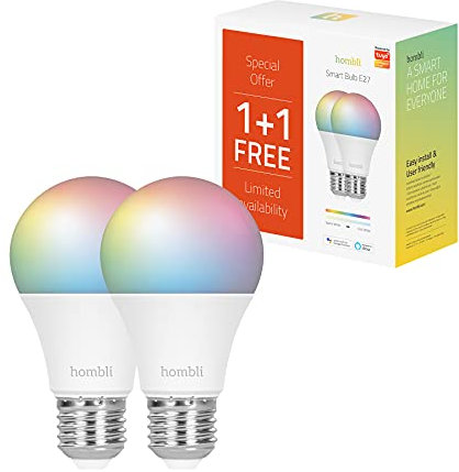 Hombli 2er Pack Smarte LED Glühbirne | 9W E27 Dimmbares Warmweißes bis Kaltweiß Licht | 800 Lumen | 16 Millionen Farben | Einfache Installation | Sprachsteuerung | Kompatibel mit Google, Alexa & Siri