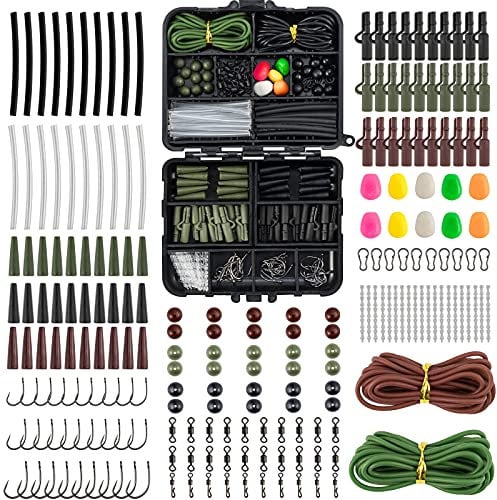 Dr.Fish 314pcs Carp Fishing Accessories in Tackle Box, Carp Fishing Tackle Box Set Include Hooks, Safety Clips and Swivels, Beads, Boilie Stops, Corn, Tube and other Accessories for Making Carp Rigs