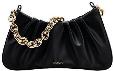 JOLLQUE Umhängetasche für Frauen, Kleine Leder Knödel Taschen Handtasche Geldbörse, Gold Kette Abend Clutch Geldbörsen (Schwarz)