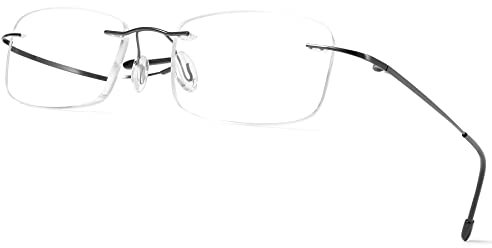 Lanomi Randlos Lesebrille Blaulichtfilter Metall Ultralight Herren Damen rechteckig Lesehilfe Anti-Blaulicht Brillen 1,0 1,5 2,0 2,5 3,0 3,5 4,0(Grau,1.5)