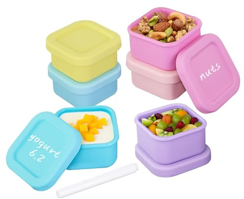 Finorder 6 Stück 100% Silikon Babynahrung Aufbewahrungsbehälter, 100 % Silikon, auslaufsicher, für Mikrowelle, Gefrierschrank, gekocht, Kleinkindgläser für Lebensmittel und Gewürze, pastellfarben