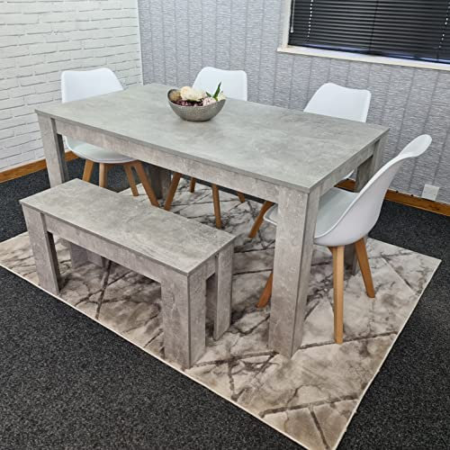 KOSY KOALA Grey dining kitchen table with 4 white chairs and a bench kitchen grey dining room tulip chairs dining room furniture (Table with 4 white chairs and a bench)