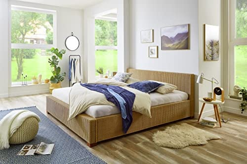 SAM Loombett 140x200 cm Tunis, Farbe Honig, geflochtenes & gewebtes Design, leichtes & Robustes Bett aus Flechtwerk, Korbbett aus Loom-Geflecht, pflegeleichtes Doppelbett