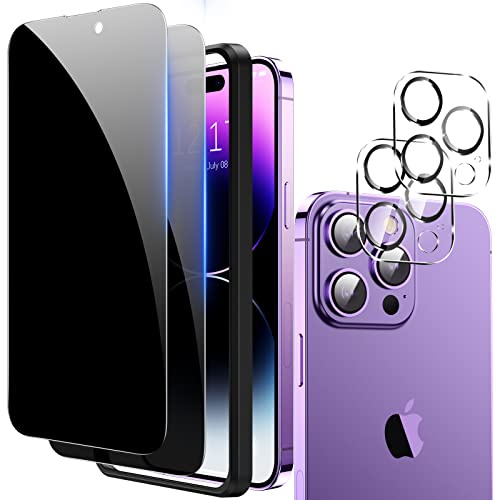 Fotbor Per [2+2 pezzi] iPhone 14 Pro Max Privacy Screen Protector con protezione dell'obiettivo della fotocamera, schermo privacy con kit di facile installazione, pellicola in vetro temperato privato