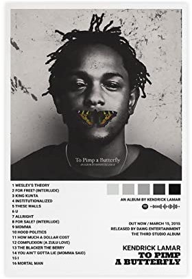 ORROBI Kendrick Lamar Poster To Pimp A Butterfly Album Cover Poster Leinwand Poster Wandkunst Dekor Druck Bild Gemälde für Wohnzimmer Schlafzimmer Dekoration Rahmen Stil 08x12inch (20x30cm)
