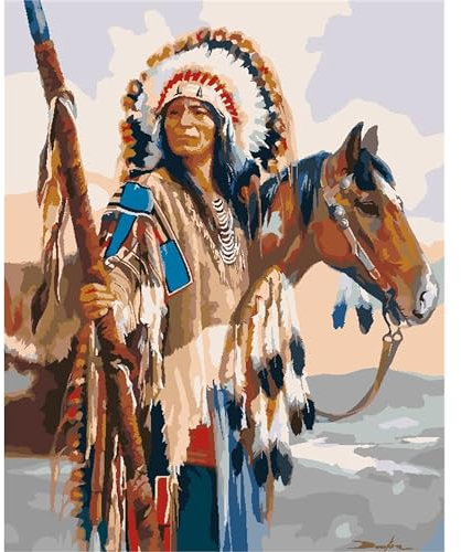 YSCOLOR Malen Nach Zahlen Für Erwachsene Indianer Pferd Diy Leinwand Ölgemälde Kits Anfänger Zuhause Wanddekoration Geschenke 40X50cm