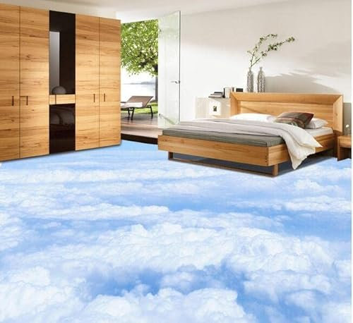 Easily Removable Wallpaper Countertops Self-Adhesive Wallpaper Peel and Stick 3D PVC Flooring Custom Waterproof Self Adhesion Blue Sky White Clouds Sitting Room 3D Bathroom Photo 3D Wall Murals Wall