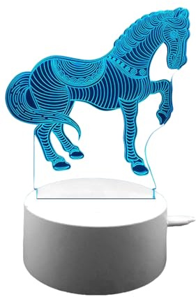 True Face 3D Optical Illusion Night Light, Touch LED Table Desk Lamp 7 Color Changing USB Charger Powered Touch Switch Desk Night Light for Kids Friends Gift Horse