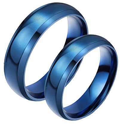 BCughia Freundschaftsring Herren, Paar Ringe in Blau 6 mm Blauer Gebürsteter Ring mit Abgeschrägter Kante Damengröße 52(16.6), Herrengröße 57(18.1)