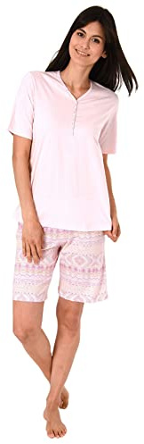Normann Damen Kurzarm Schlafanzug Shorty Pyjama im Ethnolook - auch in Übergrössen, Farbe:rosa, Größe:40-42