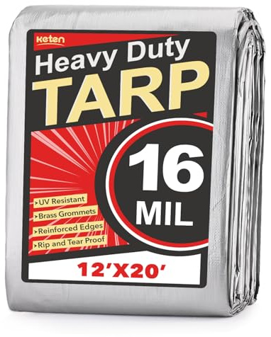 Keten Tarps Heavy Duty Waterproof 12x20 Feet, Extra Thick 16 Mil (Silver)
