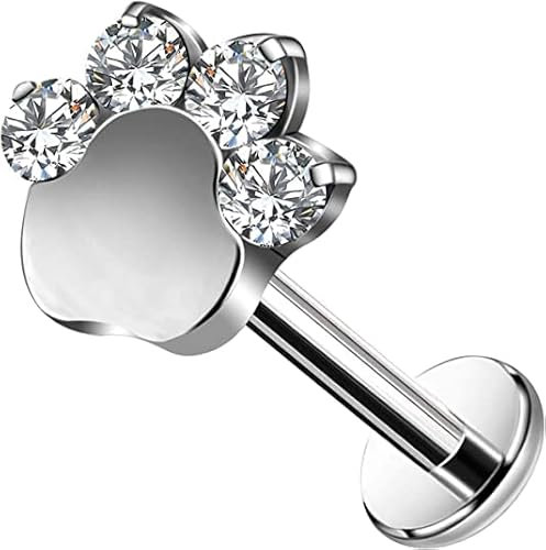 CM Crareesi Mania G23 Titan Helix Ohrstecker 16G Tragus Lippe Ohrstecker Knorpel Conch Ohrringe Flache Rückseite Hund Pfote Print Knorpel Piercings Stud Innengewinde Forward Helix Ohrringe für Frauen