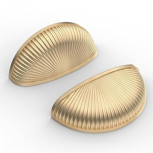 Amerdeco 6 Pack Brushed Gold Cabinet Cup Pulls 76mm Hole Centers Cabinet Handles Hardware Shell Bin Cup Drawer Pulls Handles AL3033AE