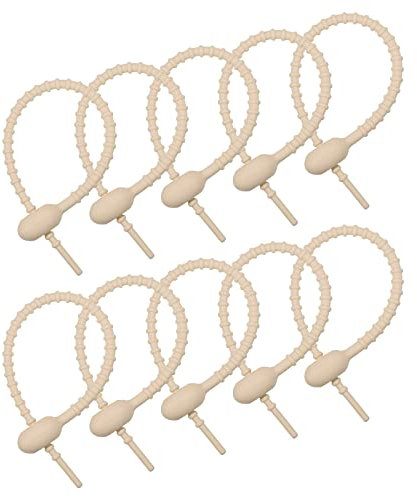 sourcing map 15Stk Allzweck Silikonbänder 8.5 Wiederverwendbar Brotbänder Kabelverbinder Brotbinder Haushalt Drehband Wiederverwendbare Drehbände (Beige)