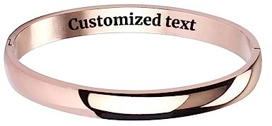 Manfnee Personnalisation 6mm Bracelet Manchette Or rose Acier Inoxydable Cadeau Amour Amitié Unisexe