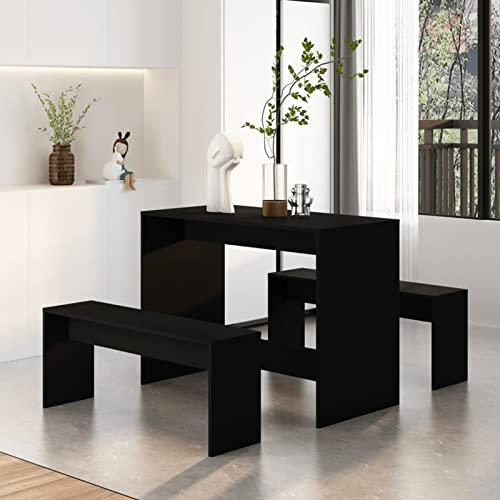 Homgoday 3-TLG. Essgruppe Sitzgruppe Essgruppe Esszimmergarnitur Holztisch Esszimmerstühle mit Esstisch für Esszimmer, Küche, Wohnzimmer Schwarz Holzwerkstoff