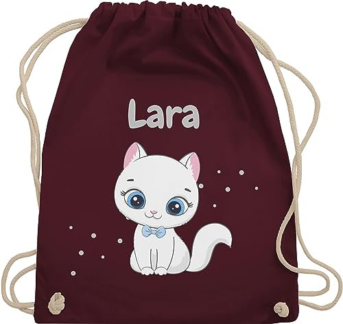 Turnbeutel Rucksack - Süße Katze Katzen Katzenmotiv Cat Cats - Unisize - Bordeauxrot - name katzenmotiven beutel kindergarten katzenliebhaberin stoffbeutel tasche katzenbesitzerin turnsackerl