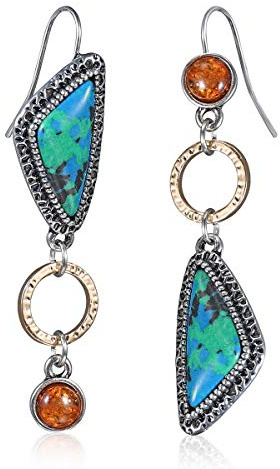 CUSIOALQQ Vintage Imitieren Türkis Bernstein Ohrringe Ethnische Retro Boho Stil Smaragd Native Inspiration Bernstein Ohrringe Kreative Asymmetrische Statement Camouflage Ohrringe Baumeln Schmuck,