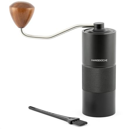 Hanseküche Kaffeemühle manuell – Hochwertige manuelle Kaffeemühle aus Edelstahl und verstellbaren Mahlgrad – Inklusive zusätzlichem Glasbehälter (Schwarz)